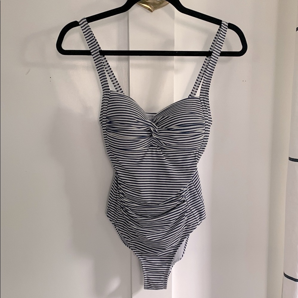 Nip Tuck Swim Blue & White Striped One Piece Full Bathing Suit Size 4 Adjustable